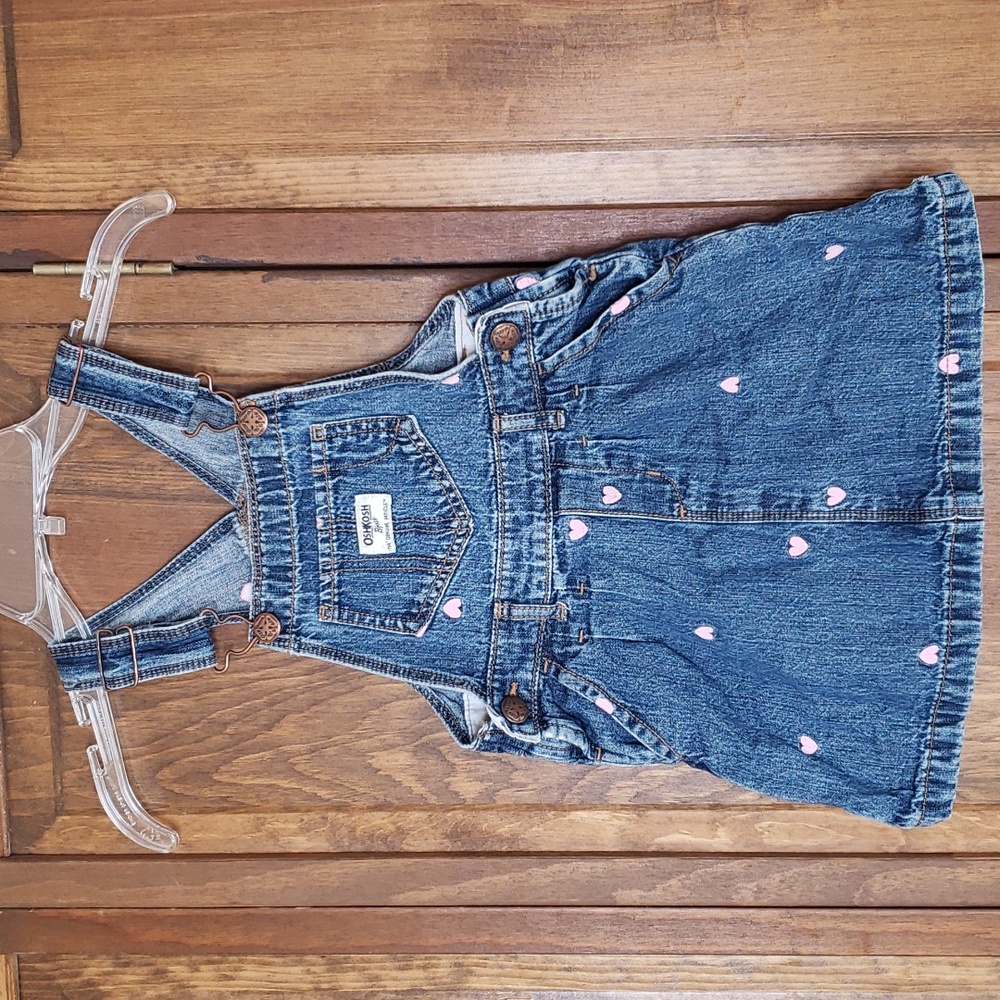 Oshkosh B'gosh Embroidered Denim Heart Jumper Dress Sz 5T